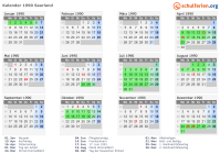 Kalender 1990 mit Ferien und Feiertagen Saarland