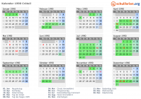 Kalender 1990 mit Ferien und Feiertagen Créteil