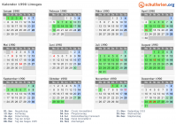 Kalender 1990 mit Ferien und Feiertagen Limoges