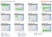Kalender 1990 mit Ferien und Feiertagen Oberösterreich