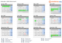 Kalender 1990 mit Ferien und Feiertagen Steiermark