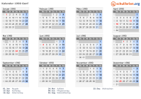 Kalender 1990 mit Ferien und Feiertagen Genf