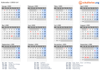Kalender 1990 mit Ferien und Feiertagen Uri