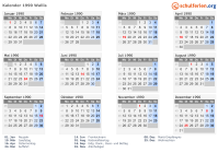 Kalender 1990 mit Ferien und Feiertagen Wallis