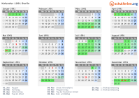 Kalender 1991 mit Ferien und Feiertagen Berlin