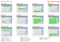 Kalender 1991 mit Ferien und Feiertagen Tirol