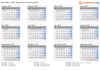 Kalender 1991 mit Ferien und Feiertagen Appenzell Ausserrhoden