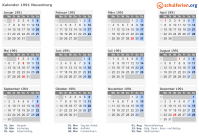Kalender 1991 mit Ferien und Feiertagen Neuenburg