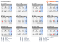 Kalender 1991 mit Ferien und Feiertagen Uri
