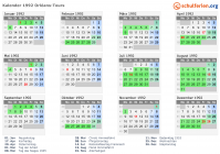 Kalender 1992 mit Ferien und Feiertagen Orléans-Tours