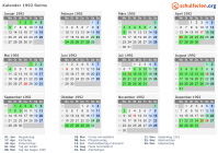 Kalender 1992 mit Ferien und Feiertagen Reims