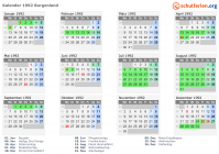 Kalender 1992 mit Ferien und Feiertagen Burgenland
