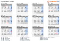 Kalender 1992 mit Ferien und Feiertagen Thurgau