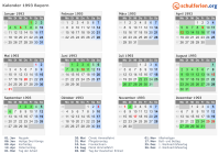 Kalender 1993 mit Ferien und Feiertagen Bayern