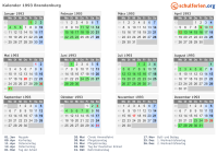 Kalender 1993 mit Ferien und Feiertagen Brandenburg