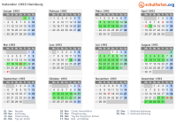 Kalender 1993 mit Ferien und Feiertagen Hamburg