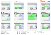 Kalender 1993 mit Ferien und Feiertagen Mecklenburg-Vorpommern