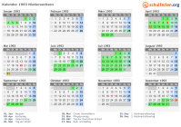 Kalender 1993 mit Ferien und Feiertagen Niedersachsen