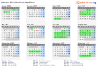 Kalender 1993 mit Ferien und Feiertagen Nordrhein-Westfalen