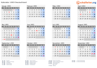 Kalender 1993 mit Ferien und Feiertagen Deutschland
