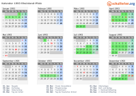 Kalender 1993 mit Ferien und Feiertagen Rheinland-Pfalz