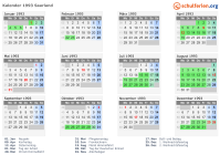 Kalender 1993 mit Ferien und Feiertagen Saarland