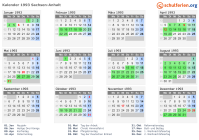Kalender 1993 mit Ferien und Feiertagen Sachsen-Anhalt