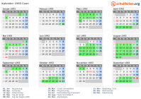 Kalender 1993 mit Ferien und Feiertagen Caen
