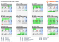 Kalender 1993 mit Ferien und Feiertagen Clermont-Ferrand