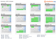 Kalender 1993 mit Ferien und Feiertagen Limoges