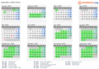 Kalender 1993 mit Ferien und Feiertagen Paris