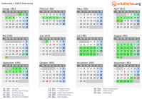 Kalender 1993 mit Ferien und Feiertagen Kärnten