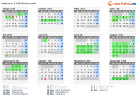 Kalender 1993 mit Ferien und Feiertagen Steiermark