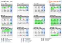 Kalender 1993 mit Ferien und Feiertagen Tirol