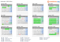 Kalender 1993 mit Ferien und Feiertagen Wien