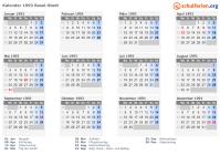 Kalender 1993 mit Ferien und Feiertagen Basel-Stadt