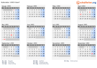 Kalender 1993 mit Ferien und Feiertagen Genf