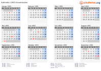 Kalender 1993 mit Ferien und Feiertagen Graubünden