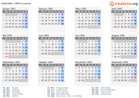 Kalender 1993 mit Ferien und Feiertagen Luzern