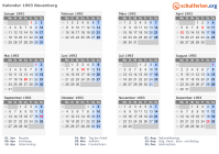 Kalender 1993 mit Ferien und Feiertagen Neuenburg