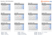 Kalender 1993 mit Ferien und Feiertagen Nidwalden