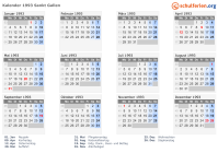 Kalender 1993 mit Ferien und Feiertagen Sankt Gallen