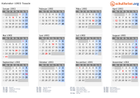 Kalender 1993 mit Ferien und Feiertagen Tessin