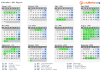 Kalender 1994 mit Ferien und Feiertagen Bayern