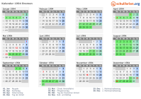 Kalender 1994 mit Ferien und Feiertagen Bremen