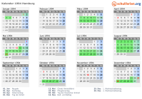 Kalender 1994 mit Ferien und Feiertagen Hamburg