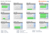 Kalender 1994 mit Ferien und Feiertagen Hessen