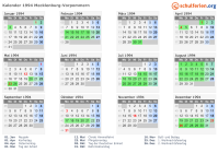 Kalender 1994 mit Ferien und Feiertagen Mecklenburg-Vorpommern