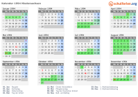 Kalender 1994 mit Ferien und Feiertagen Niedersachsen