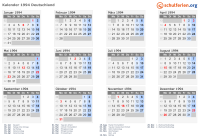 Kalender 1994 mit Ferien und Feiertagen Deutschland